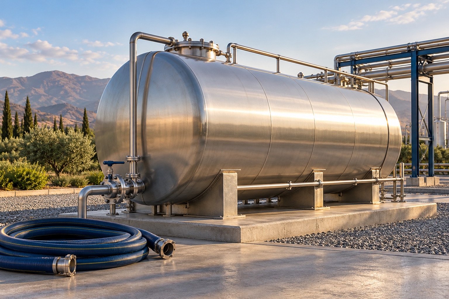 Industrial tank and service hose