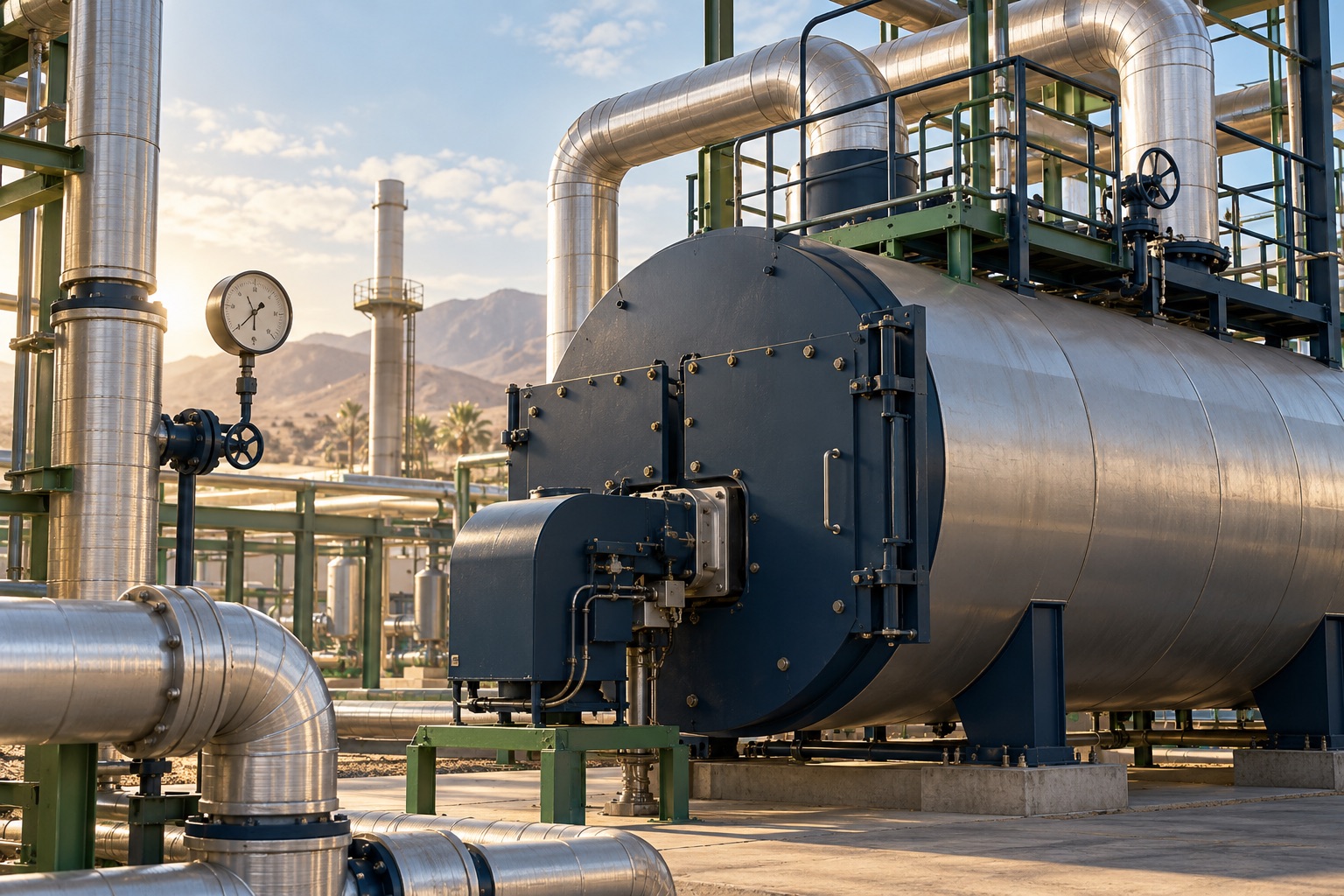 Industrial boiler and pipework