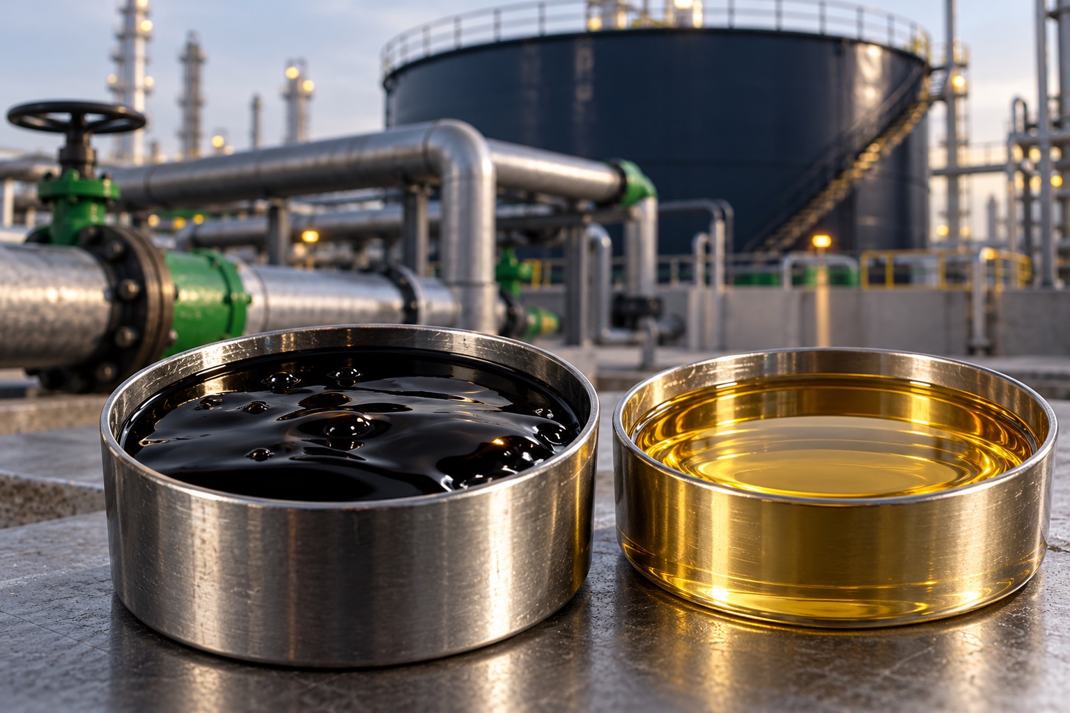 Dark Fuel Oil in an industrial editorial composition
